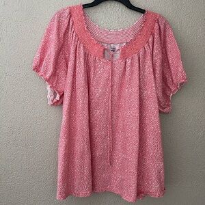 Women’s Plus Size Basic Editions Peasant Top, 3X, Coral